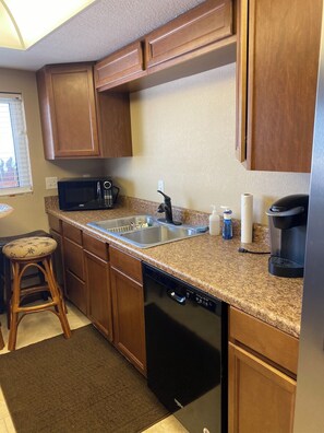 Galley kitchen.  