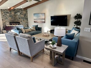 Foosball table and fireplace (fireplace for winter use only )