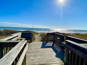 Beach view from boardwalk at private neighborhood beach access