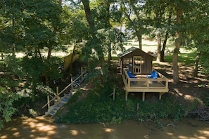 Gazebo on the river--adirondack and outdoor seating for fishing, sightseeing, and relaxing