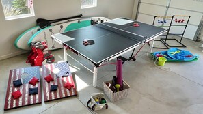 Garage with games and equipment