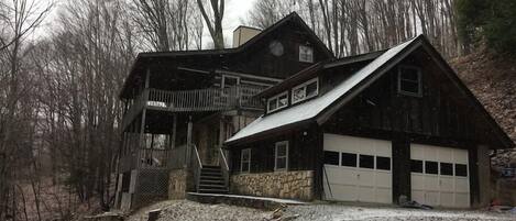 Cabin shown from the parking area.