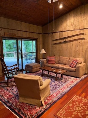 Comfortable seating and view of the deck.