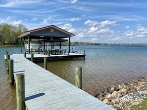 Table and five chairs on the private dock