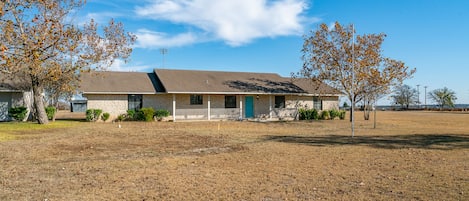 Front yard of modest ranch home