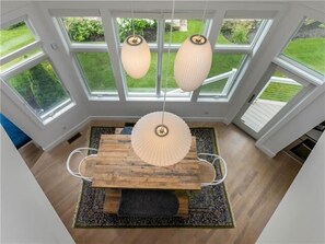 View of dining area from second floor landing