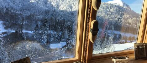 En hiver, vue depuis la pièce de vie