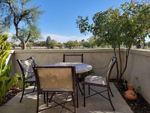 Front Patio looking over Silverado Golf Course.
Private Patio overlooking the Golf Course and Community Greenbelt for bike riding, walking, and running.