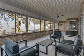 The back patio is the perfect spot for morning coffee and afternoon cocktails