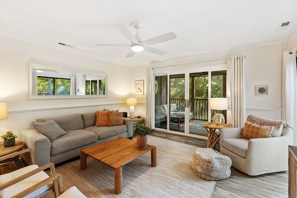 Living Room with Flat Screen TV, and Private Balcony