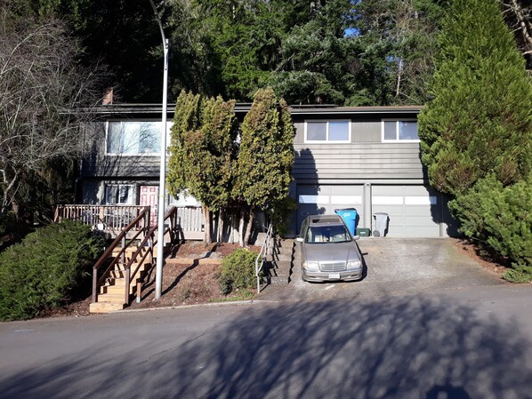 Front view of the house.  The apartment is on the lower level with private deck.
