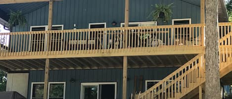 Outside view of the Bunkhouse, upper deck and lower patio.