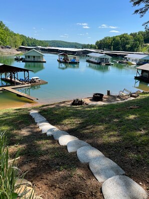 View of lake and fire pit