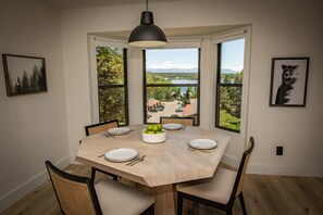 Dining room overlooks beautiful Lake Pagosa.