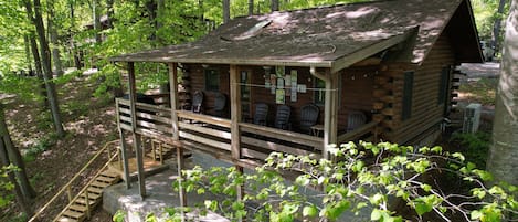 The Cabin at Pine Haven is lake front and has an amazing porch to enjoy your morning coffee as the sun rises over Smith Mountain Lake.