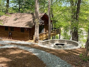 The Cabin. Two bedroom, one bath. Fire pit and porch.