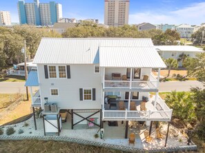 Two covered decks overlooking Marsh