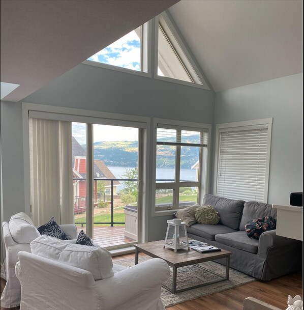 The view of the lake from inside the cottage.