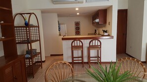 View from the dining table to kitchen