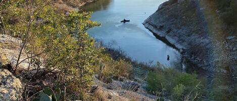 Lake view and lake access!  That's one of our kayaks out there.