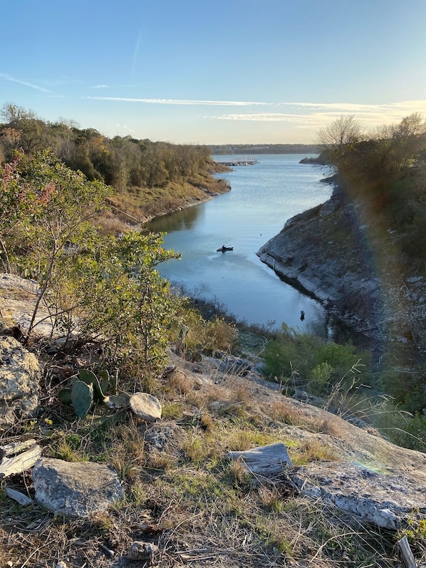 Lake view and lake access!  That's one of our kayaks out there.