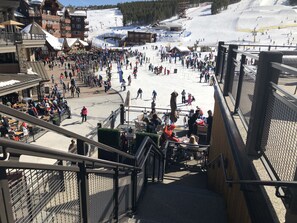 Stairs from resort patio to chairlifts.