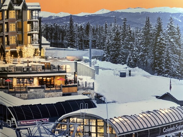 2 of the several chairlifts on Peak 8.
Resort is in background.