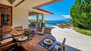 Have lunch by the pool in the cool afternoons