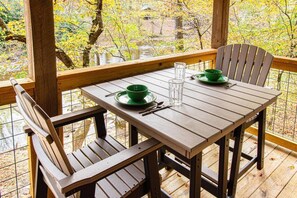 Perfect for breakfast, lunch, or dinner on the river!  In the summer you can people watch as tubers float by.  