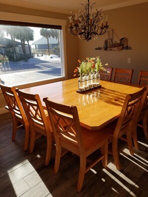 Dining table with blinds open