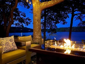 Time to relax with the fire aglow and evening views. propane fire table.