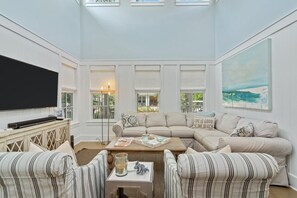 Plenty of Cozy Seating in the First Floor Living Room