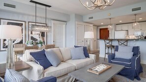 Living room, and kitchen