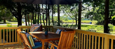 Dinning on new deck with a great view of the cranberry bog with gorgeous sunsets