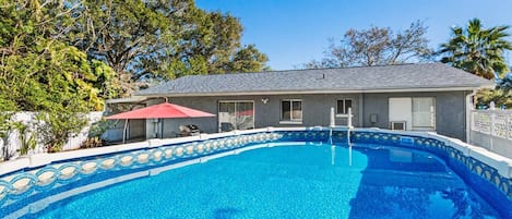 Have a fun and great time during your stay while swimming in this stunning heated pool with family and friends! If you are interested in this property, send us a message!