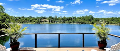 Insanely beautiful views from our huge 450 sq ft deck which overhangs the lake.