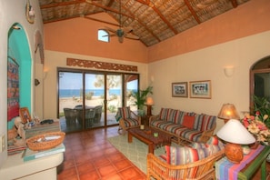 Living room with 14' palapa roof