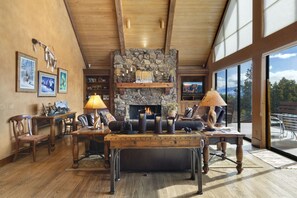 Living Room with Wood Burning Fireplace