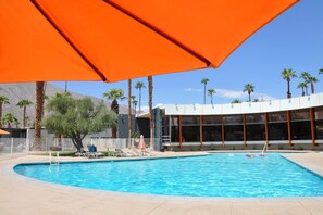 The champagne cork shaped pool - one of the largest in Palm Springs!