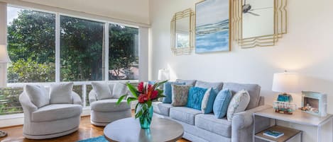 Living room with garden views