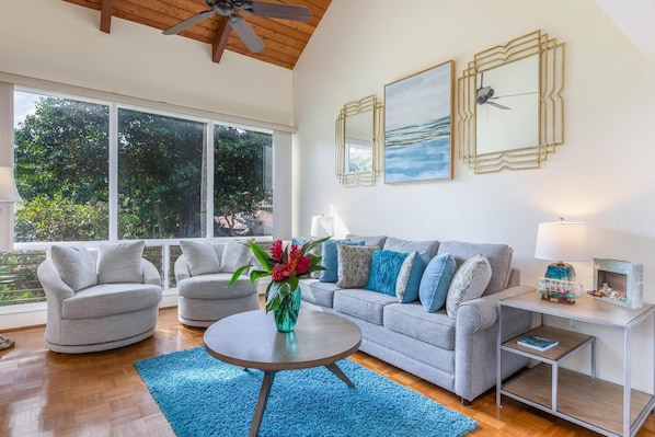 Living room with garden views