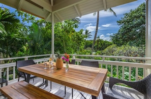 Lanai garden view Fruit and items shown are for staging purposes only.