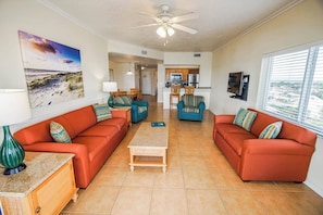 Large living and separate dining area. Sleeper sofa for two available in living room. Large dining table off the kitchen
