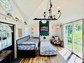 1st floor sleeping in our twin size, memory foam daybeds. Note: the beds stay as shown when in use