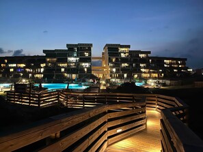 Enjoy the beach even at night (well lit walkway)