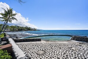 This ocean pool next door to the condo complex fills up when the waves are high