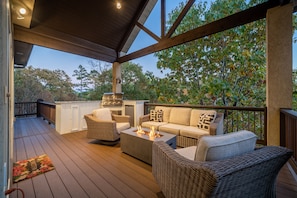 Brand new outdoor kitchen with Blaze grill, Rec-Tec smoker and mini fridge