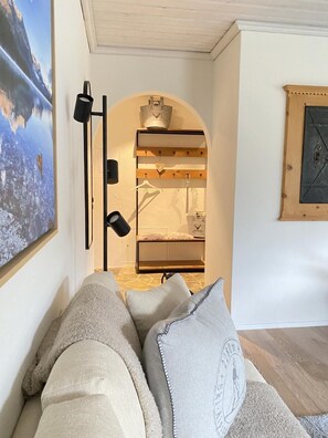 View from living room into wardrobe