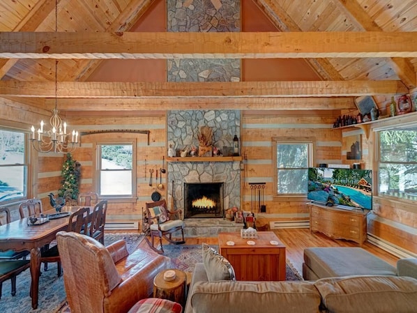 Living Room--- Cozy w/ Wood Fireplace, Large TV