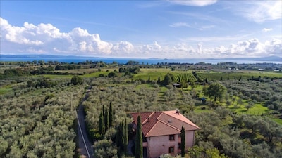 Italian country villa in midst of an olive grove overlooking the Bolsena Lake